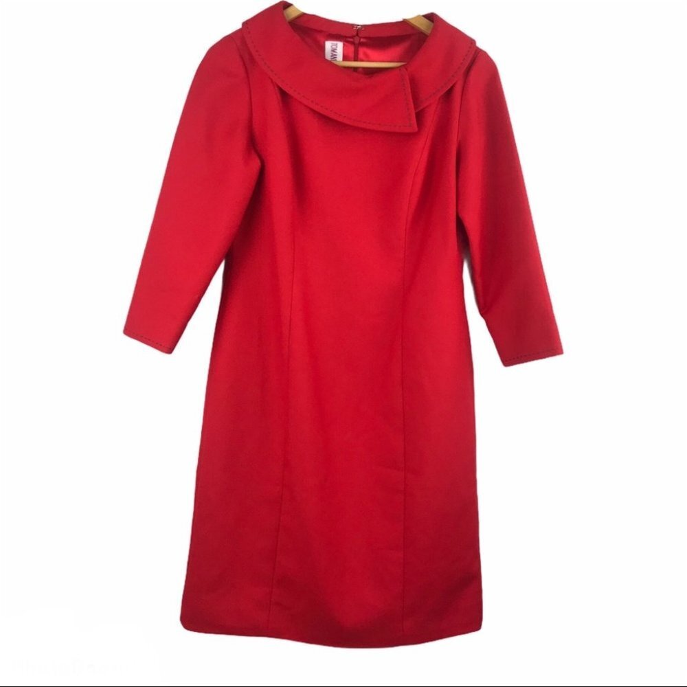 Tom And  Linda Platt Red Vintage Classic  Designer Pencil Dress women Size S